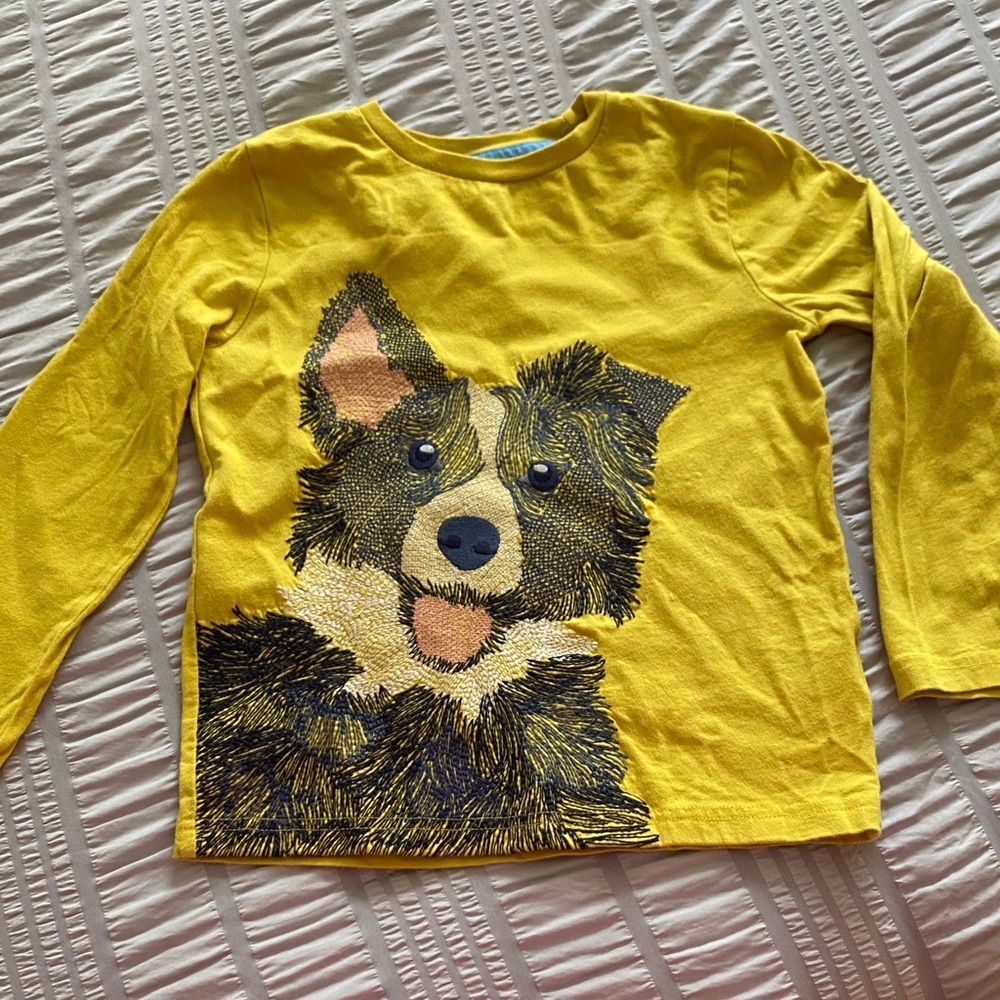 Mini Boden Yellow Long Sleeve Tee with Dog Design